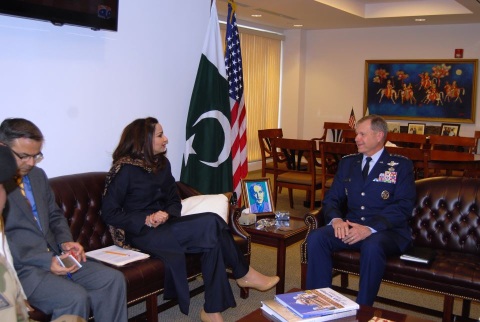 General William M. Fraser, Commander, US Transportation Command (USTRANSCOM) called on Ambassador Sherry Rehman at the Embassy of Pakistan Washington DC on Monday, February 4, 2013.
