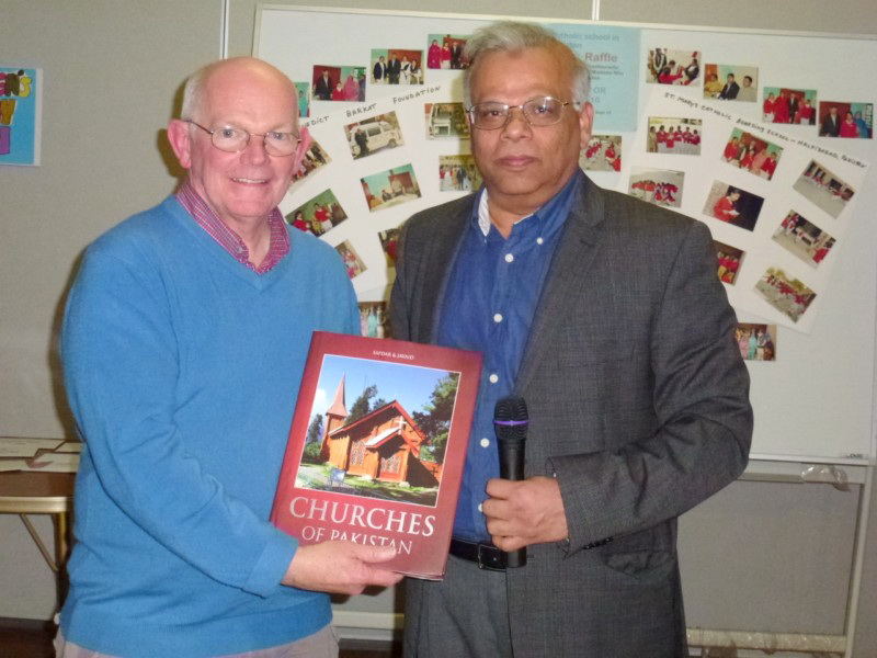 Consul General Azam Mohammed presented a colourful book Churches of Pakistan to Parish priest Fr Peter Maher who surprise and happy from this unique gift.Fr. Peter Maher thanks for book with the title Churches of Pakistan. He hope that Muslim and Christian in Pakistan will live with Love and Respect.