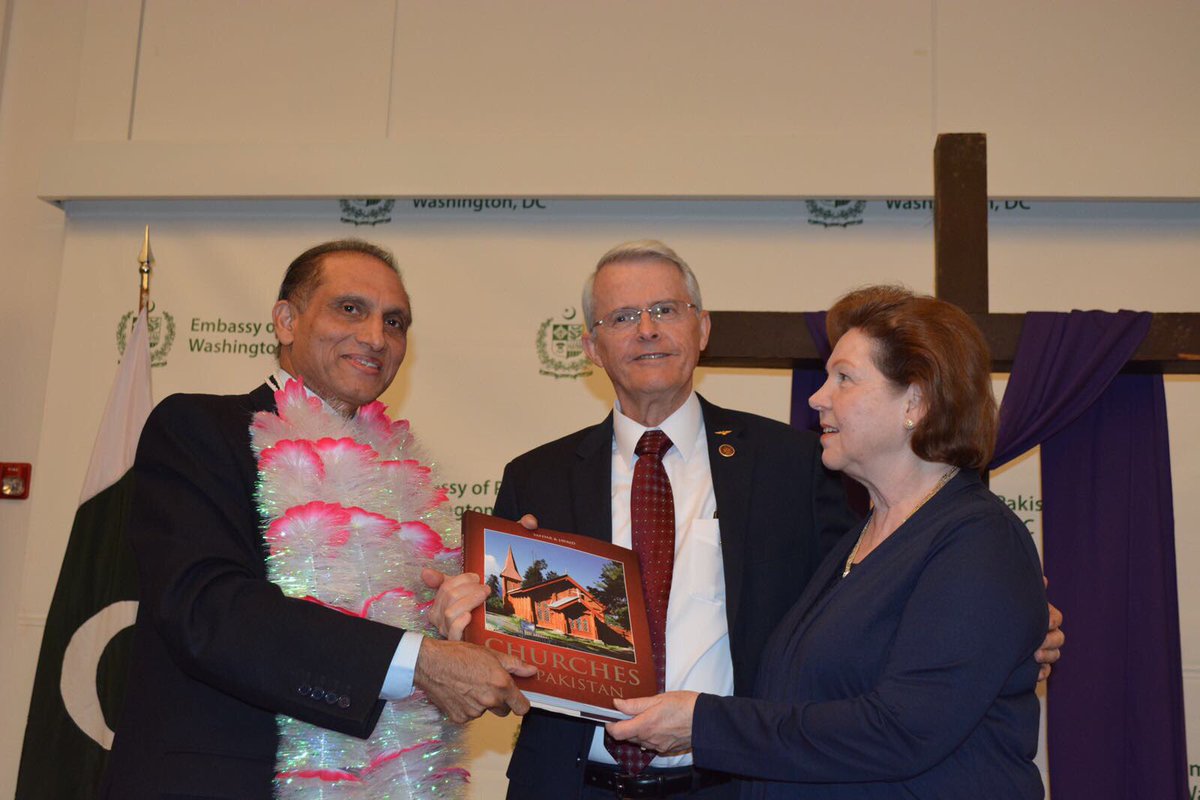 Ambassador Chaudhry presented 'Churches of Pakistan' book to the Senator Black & his spouse at the Easter Celebrations event 